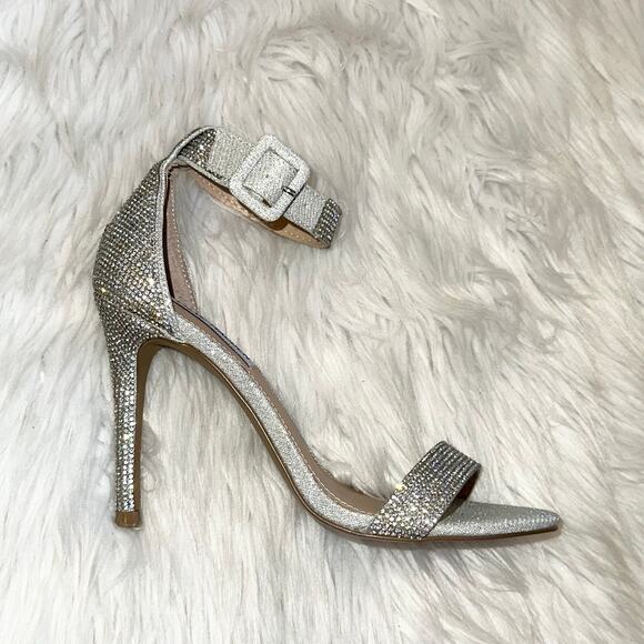 Steve Madden Masquerade Heels Sparkle Crystal Rhinestone Stiletto Sandals Silver - Picture 2 of 12